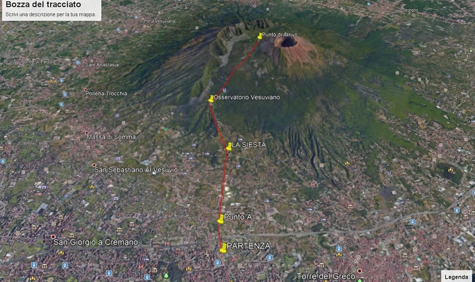 Route der Seilbahn zum Vesuv