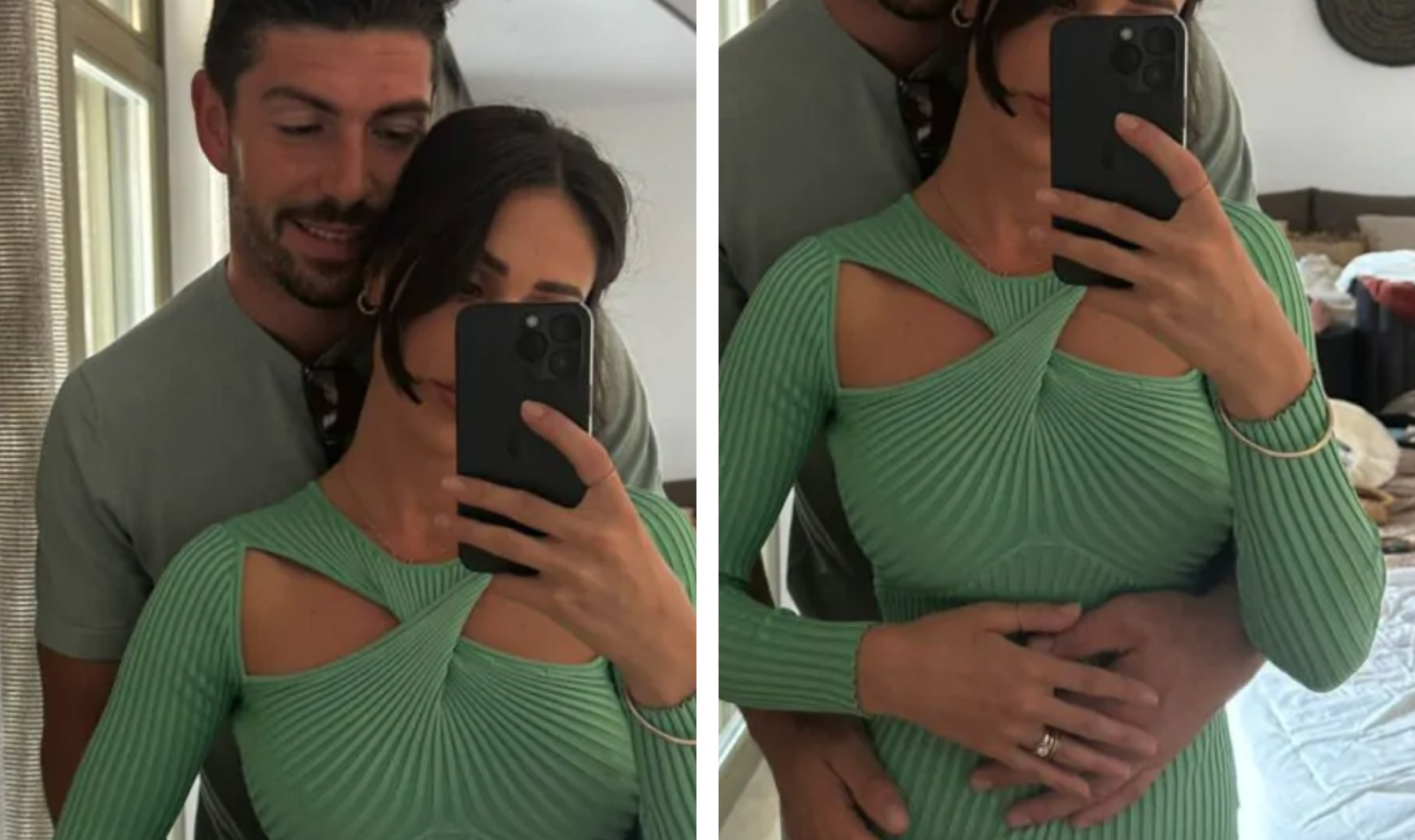 Cecilia Rodriguez grávida com a mão na barriga