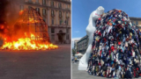 Vênus de trapos de Pistoletto em Nápoles incendiada