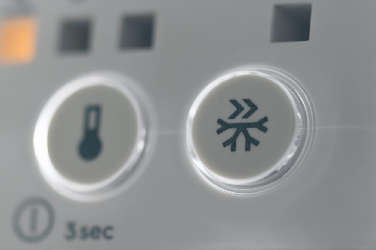 Closeup of buttons inside a fridge