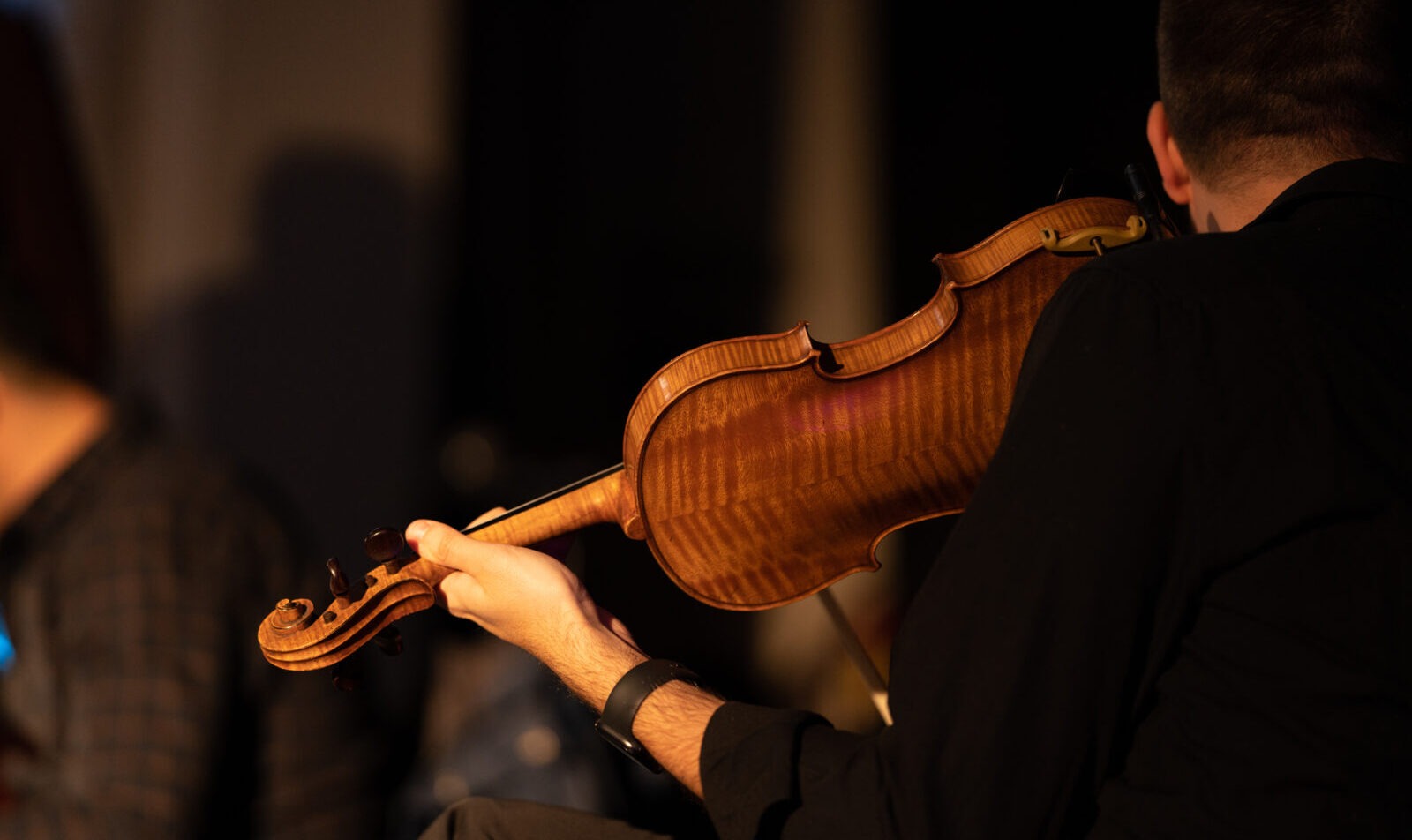 El hombre toca el violín.