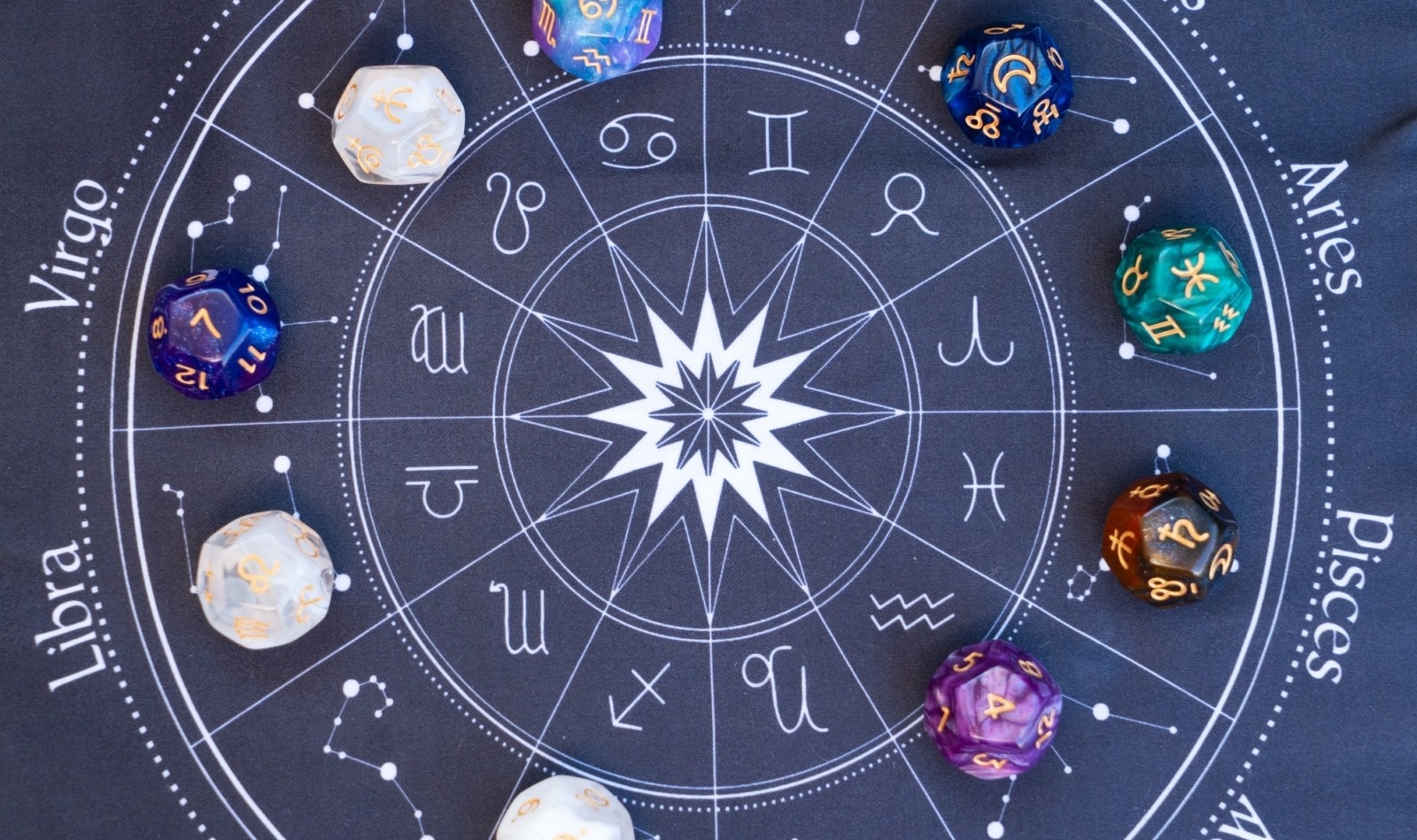 Zodiac horoscope with divination dice