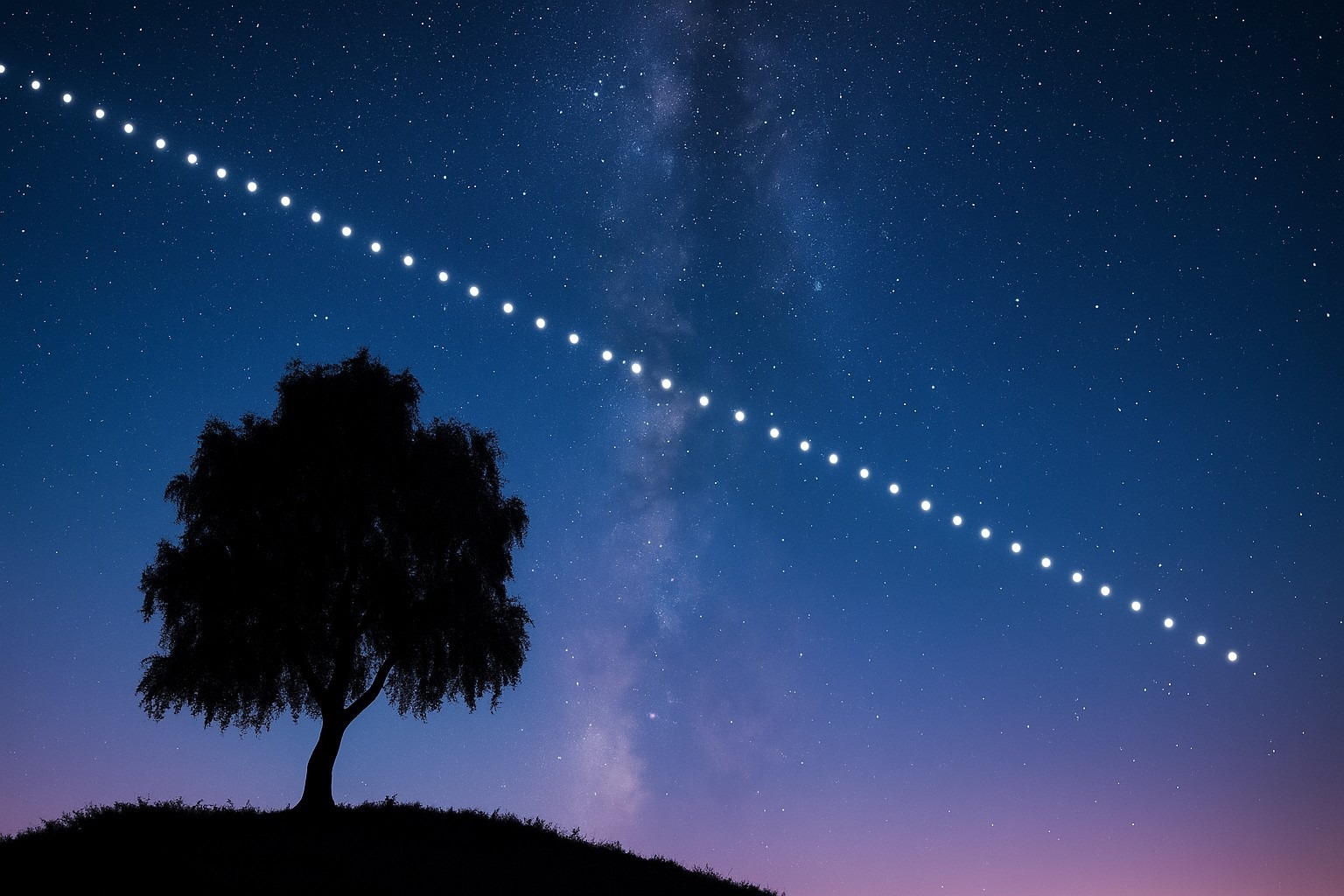 trenino starlink nel cielo notturno