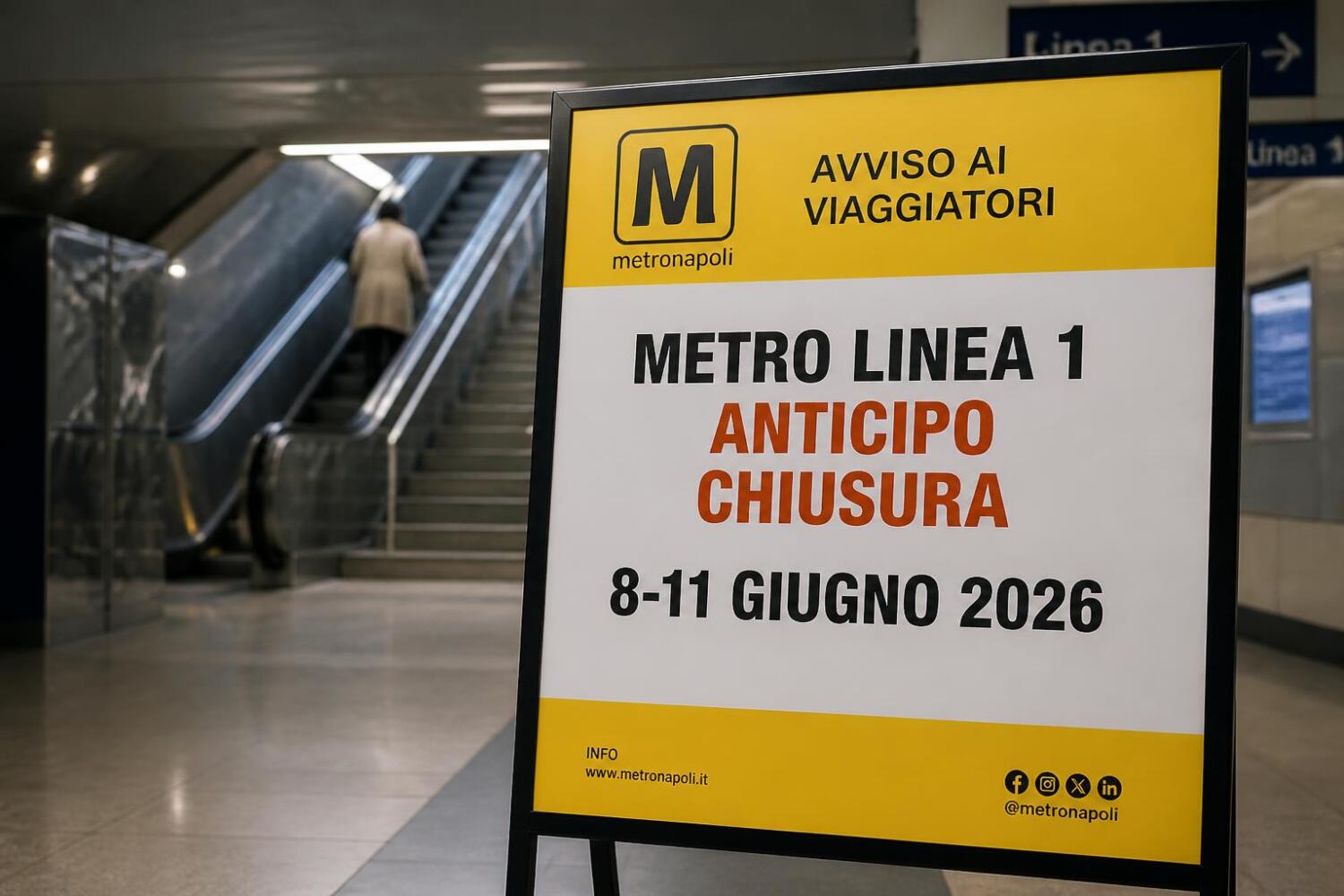 Metro Linea 1 Napoli: da lunedì 8 a giovedì 11 giugno 2026 anticipa chiusura