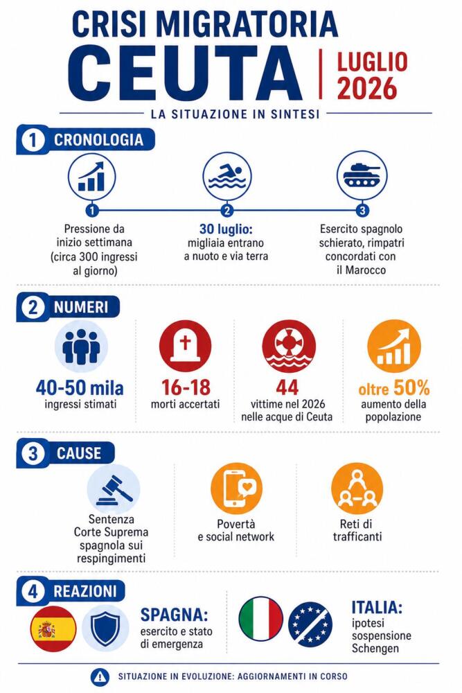 Infografica sulla crisi migratoria di Ceuta di luglio 2026