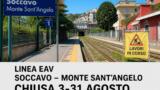 Soccavo – Monte Sant’Angelo chiusa ad agosto: la linea EAV si ferma dal 3 al 31