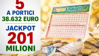 SuperEnalotto, centrato un 5 da 38.632 euro a Portici: jackpot sale a 201 milioni