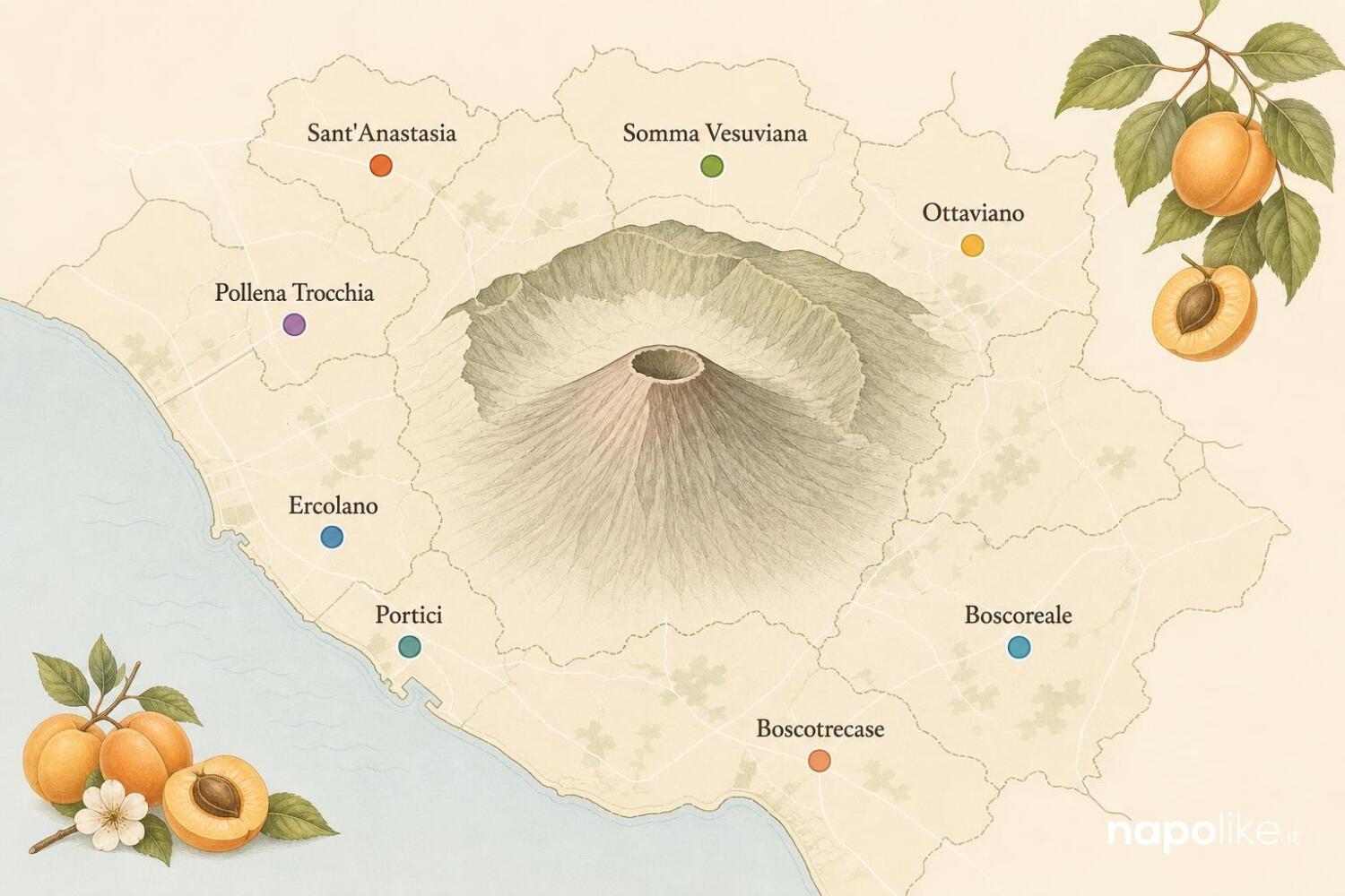 Mappa dei comuni vesuviani dove comprare l'albicocca vesuviana