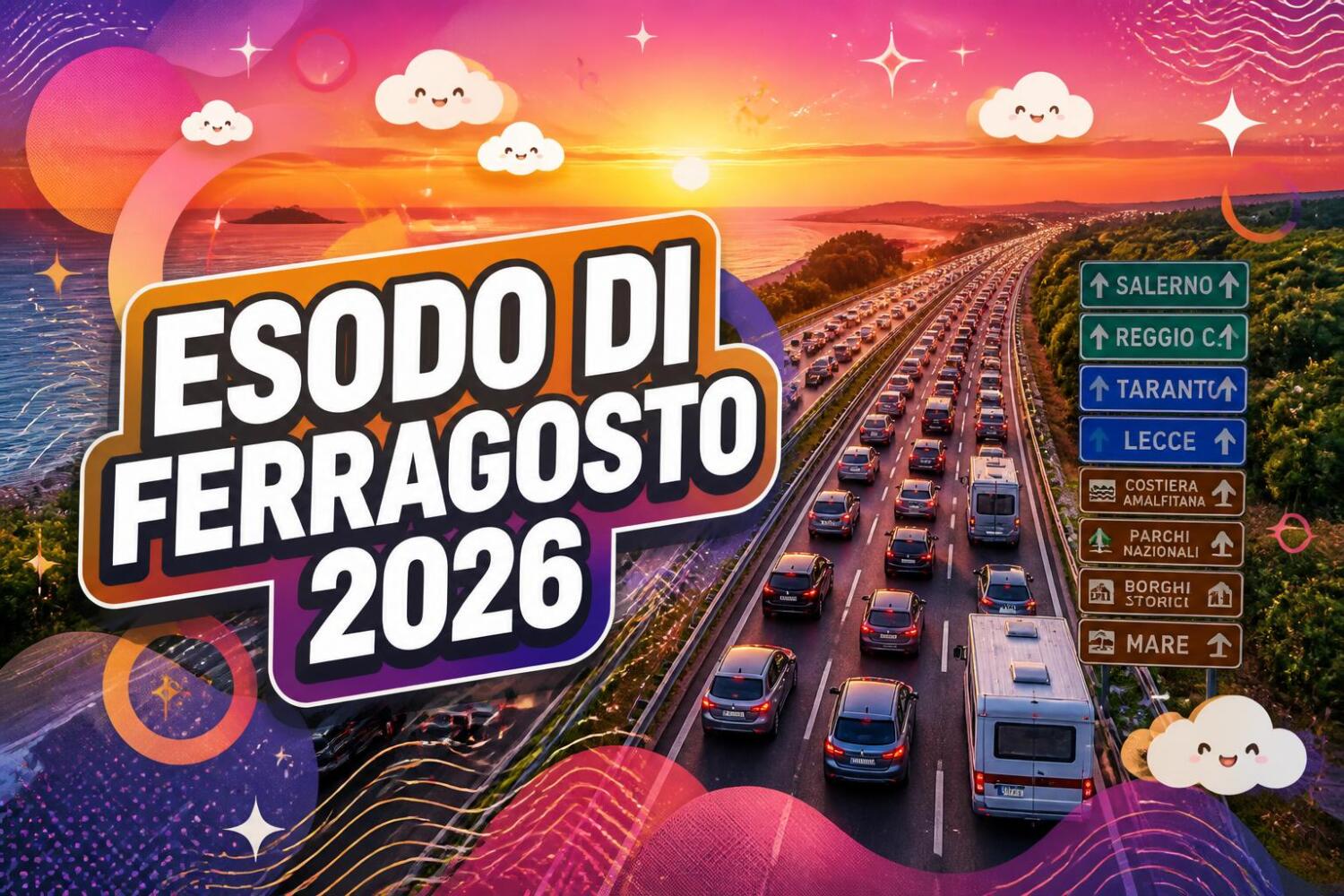 Esodo di Ferragosto 2026: previsioni traffico da oggi a domenica, bollini e consigli per andare verso il Sud