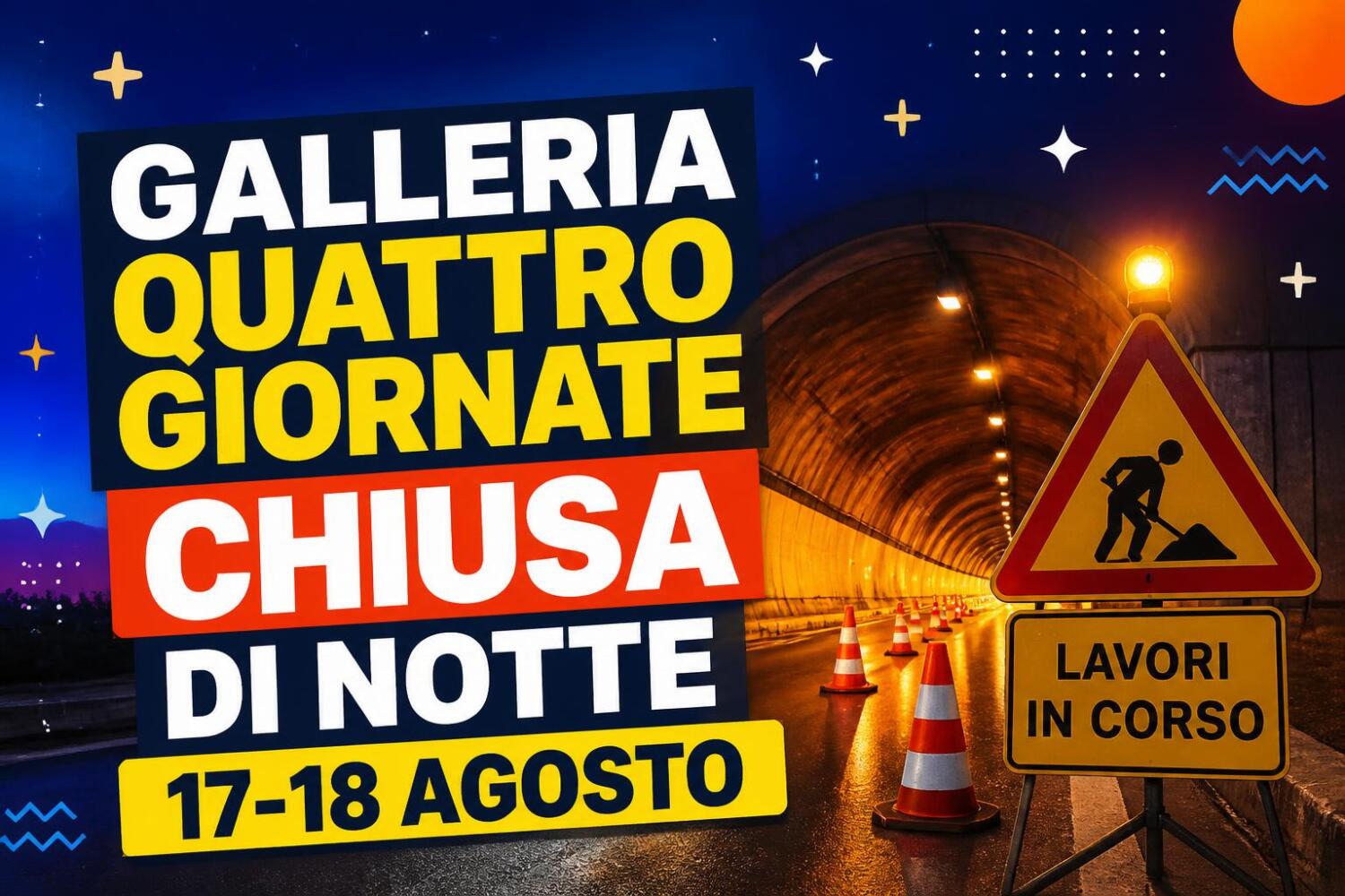 Galleria Quattro Giornate chiusa di notte il 17 e 18 agosto: le deviazioni