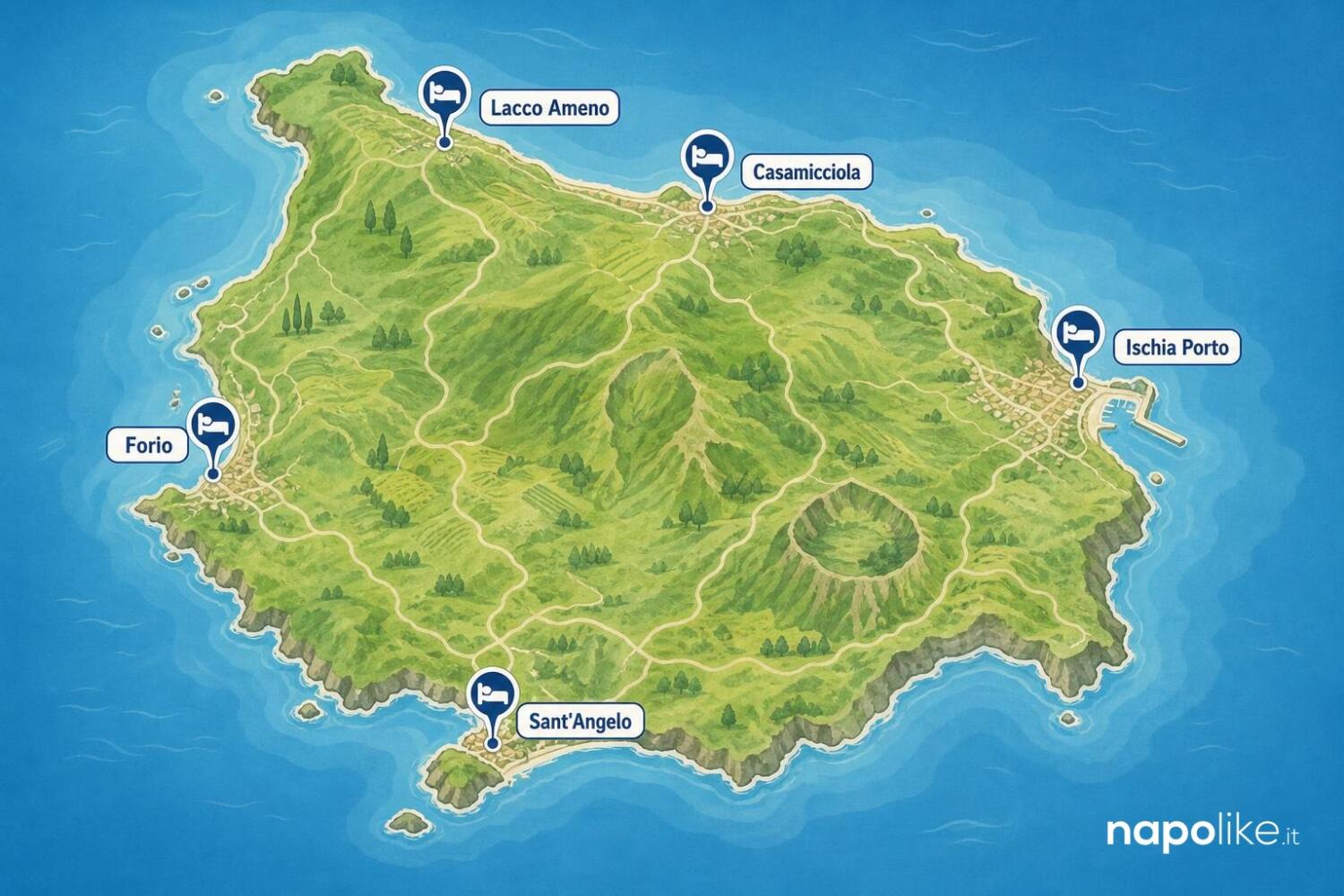 Mappa di Ischia con gli hotel e B&B consigliati