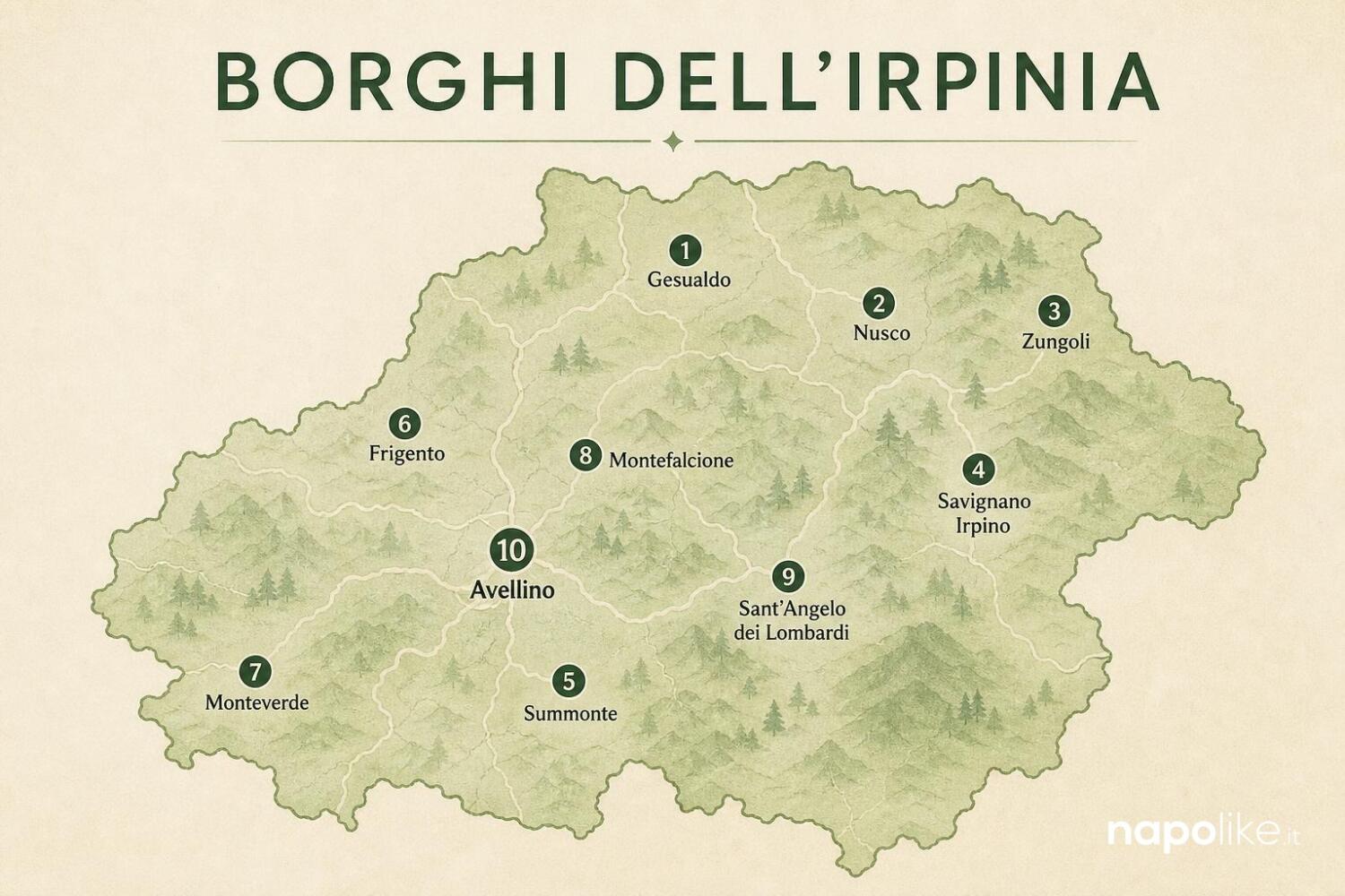 Infografica mappa dei borghi dell'Irpinia