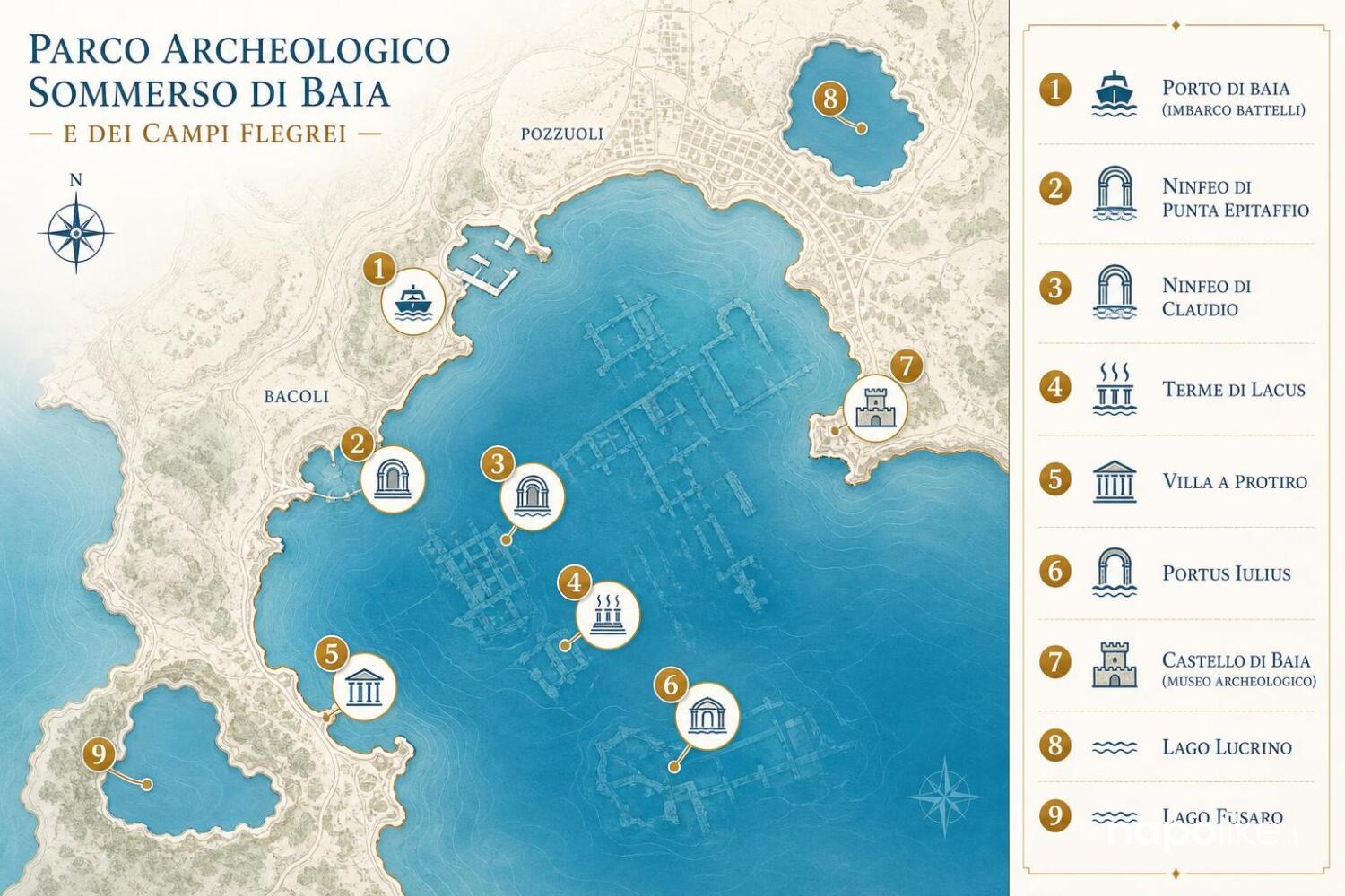 Mappa infografica del Parco Sommerso di Baia