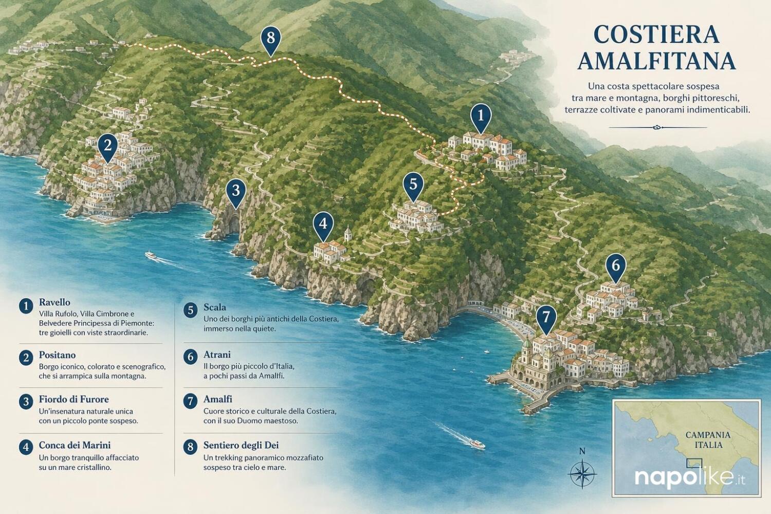 Mappa dei punti panoramici della Costiera Amalfitana