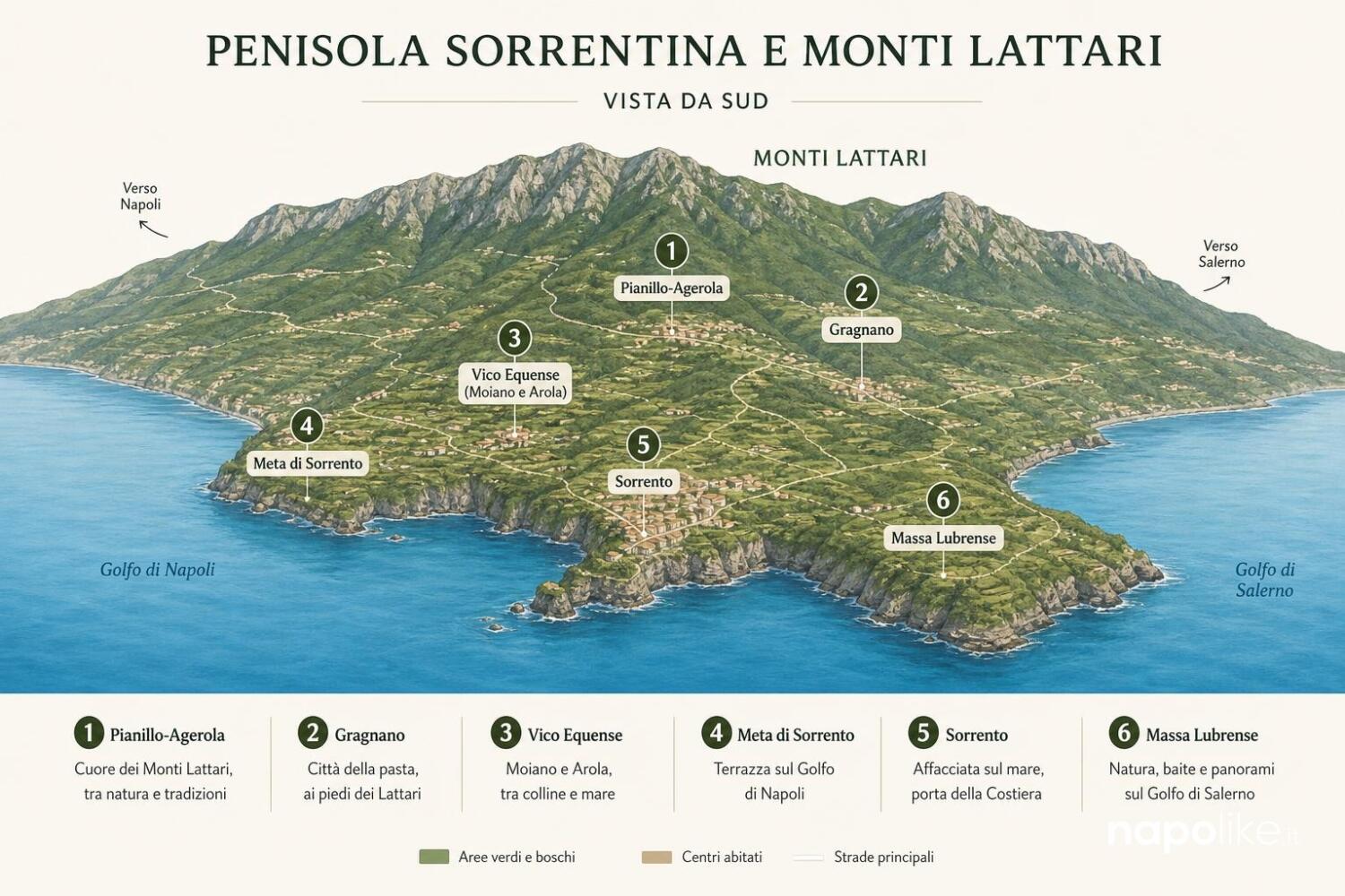 Mappa dei caseifici del provolone del Monaco nella penisola sorrentina