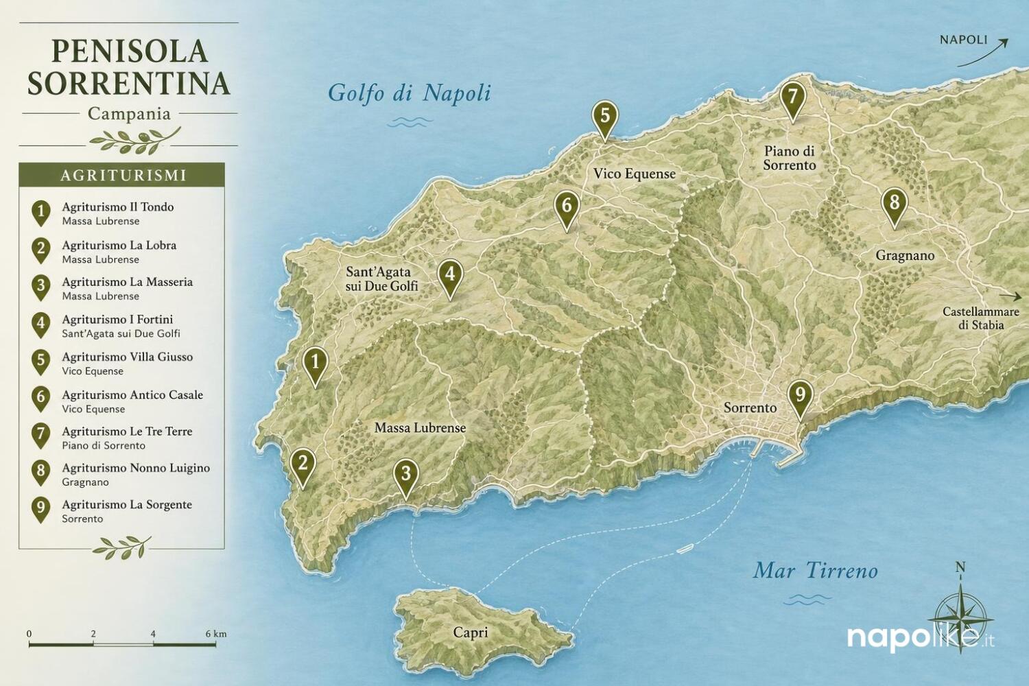 Mappa degli agriturismi della penisola sorrentina