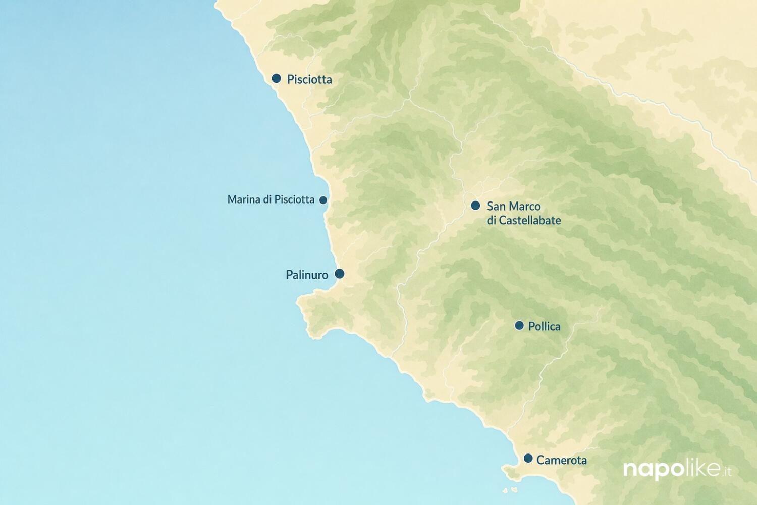 Mappa del Cilento con i luoghi dove comprare le acciughe di menaica