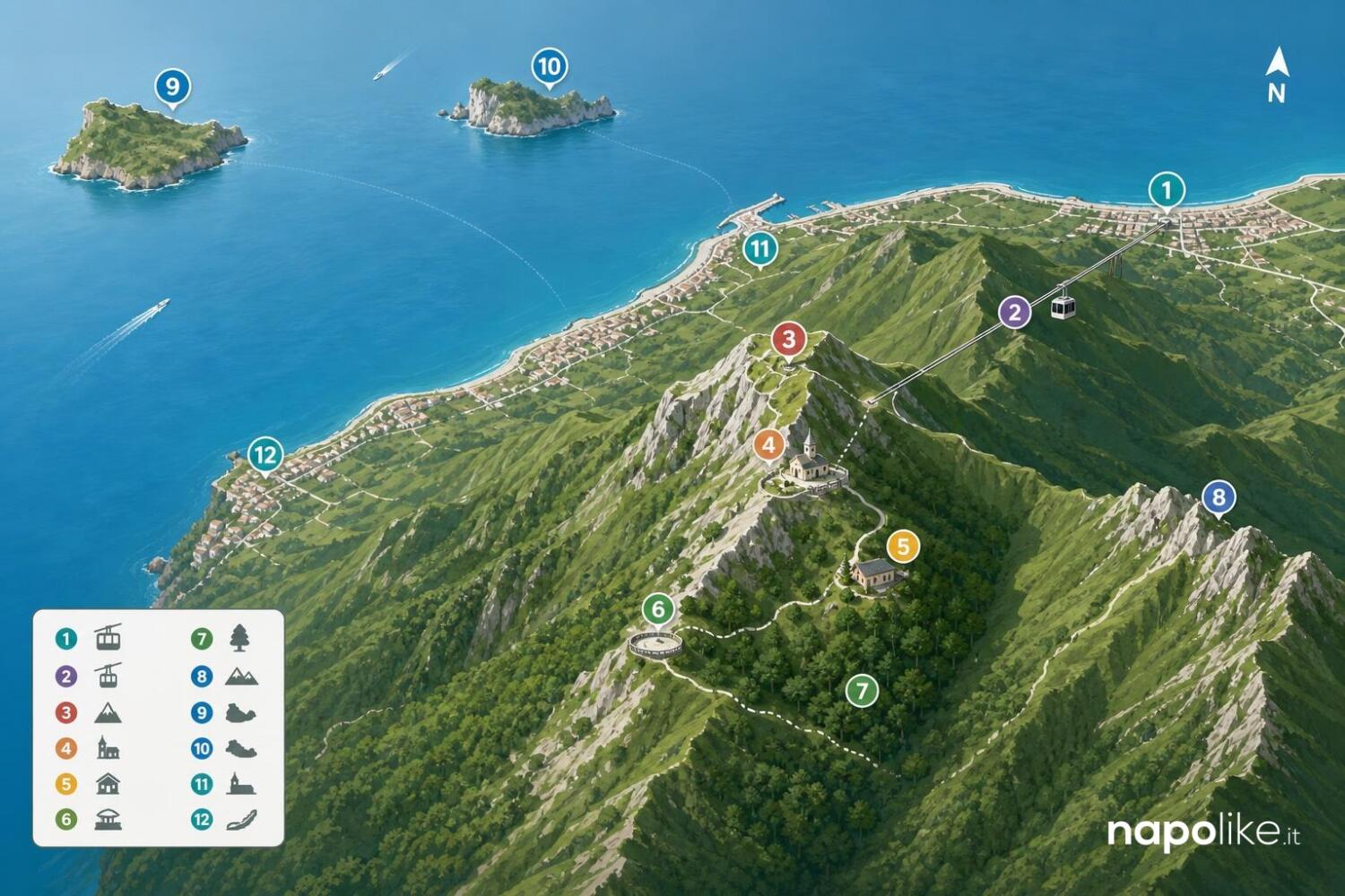 Infografica mappa del Monte Faito e della penisola sorrentina
