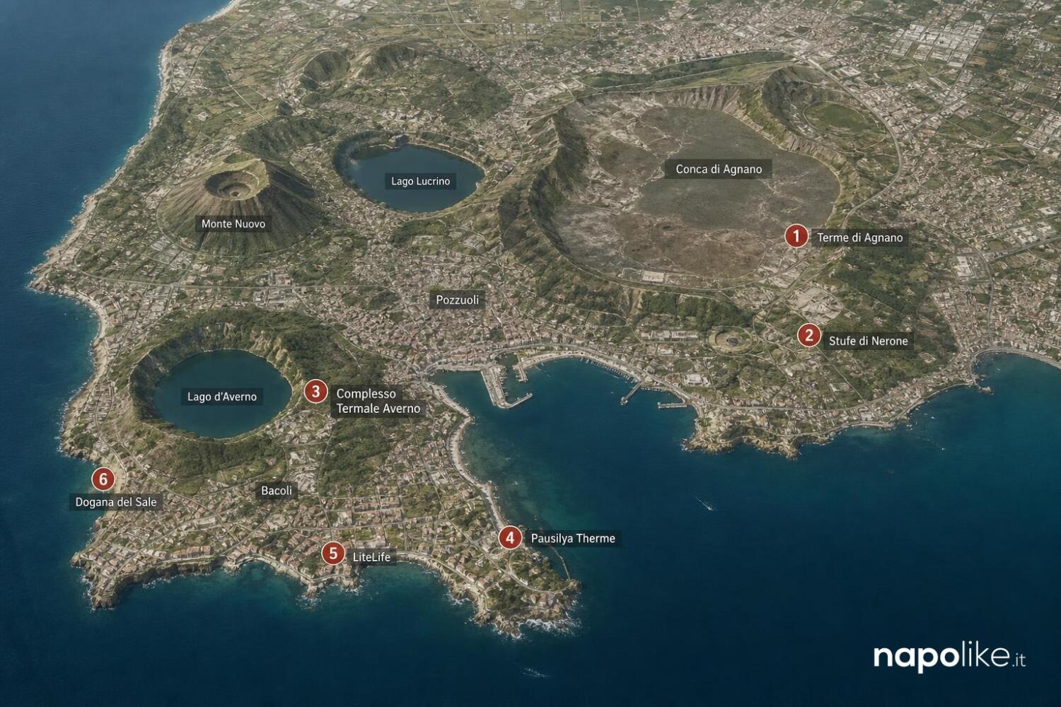 Mappa delle terme dei Campi Flegrei