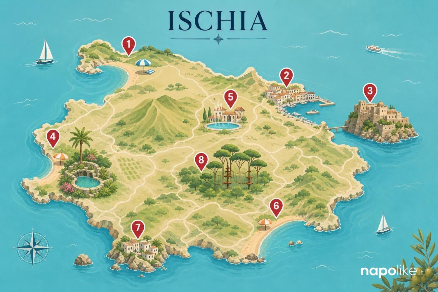 Mappa di Ischia con i luoghi da visitare con i bambini