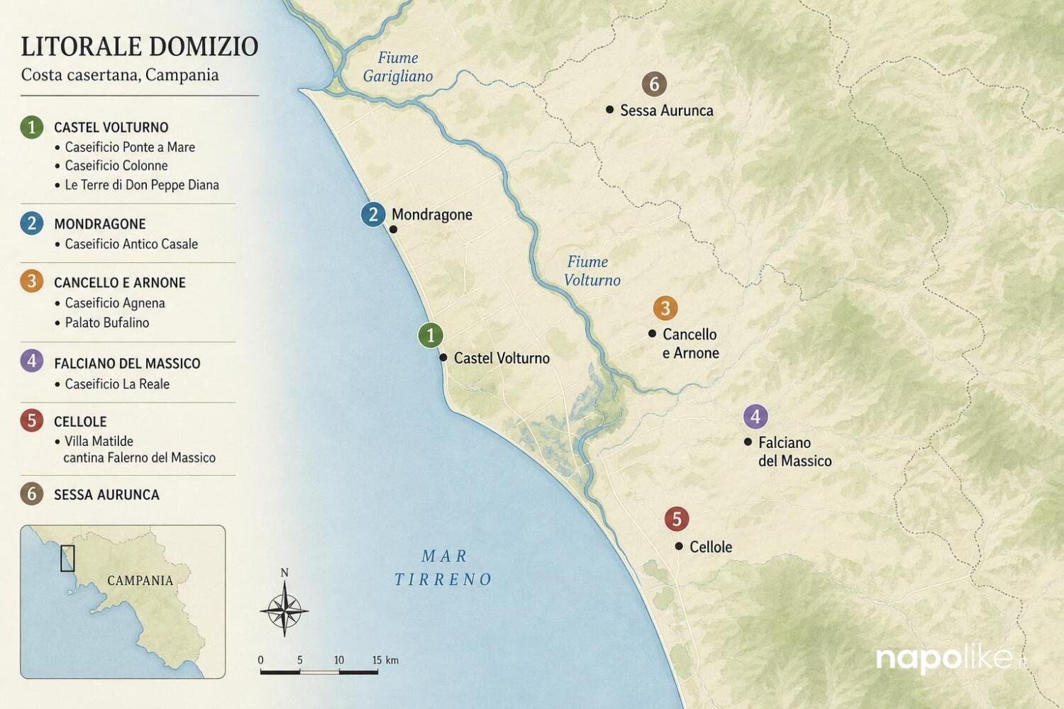 Infografica mappa prodotti tipici del Litorale Domizio