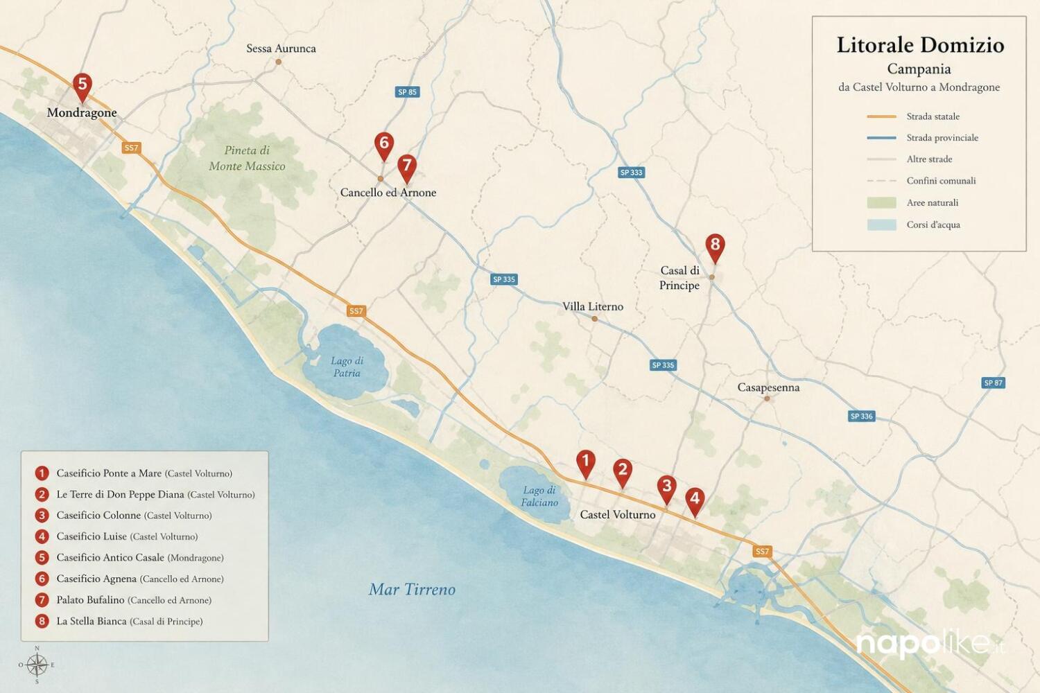 Mappa dei caseifici del Litorale Domizio