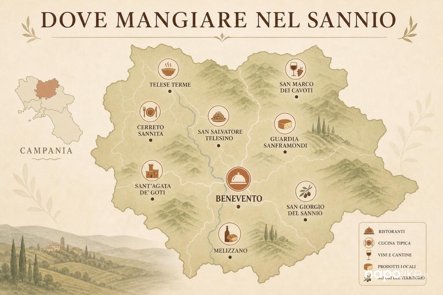 Mappa del Sannio con i ristoranti consigliati