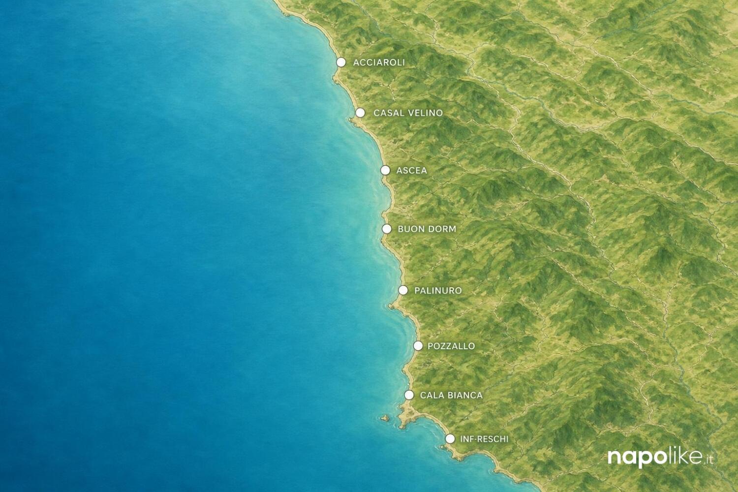 Mappa delle spiagge più belle del Cilento