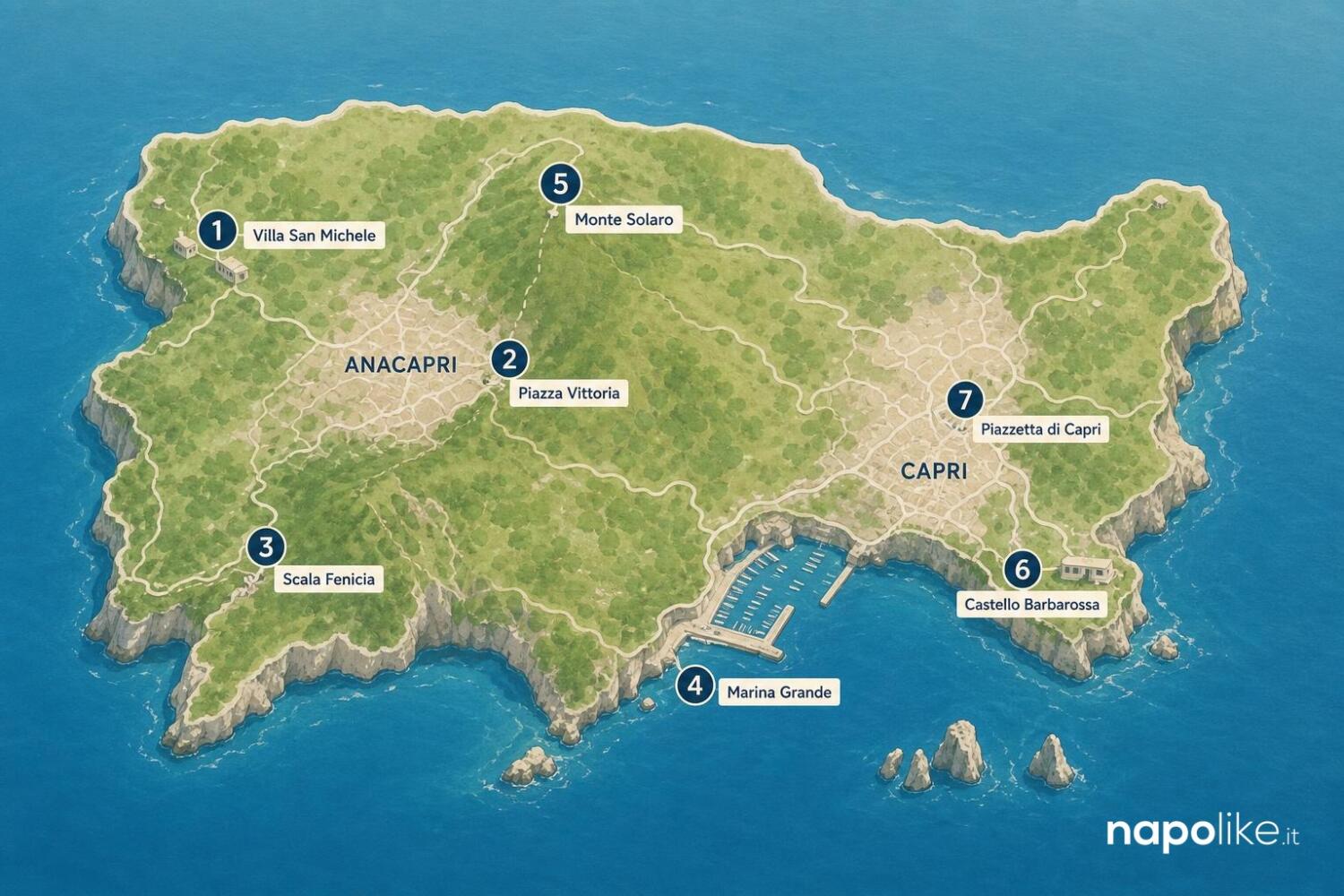 Infografica Villa San Michele Anacapri: mappa dei luoghi
