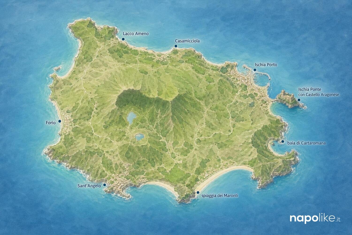 Mappa di Ischia con i ristoranti di pesce segnalati
