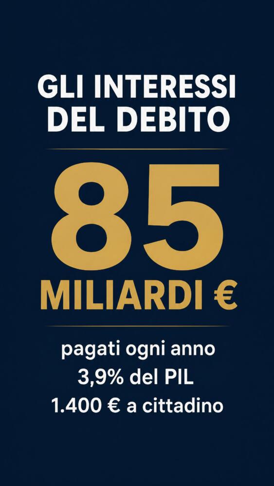 Il costo degli interessi sul debito pubblico italiano: 85 miliardi di euro all'anno