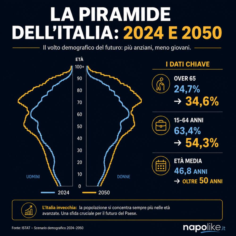 La piramide dell'Italia: 2024 e 2050