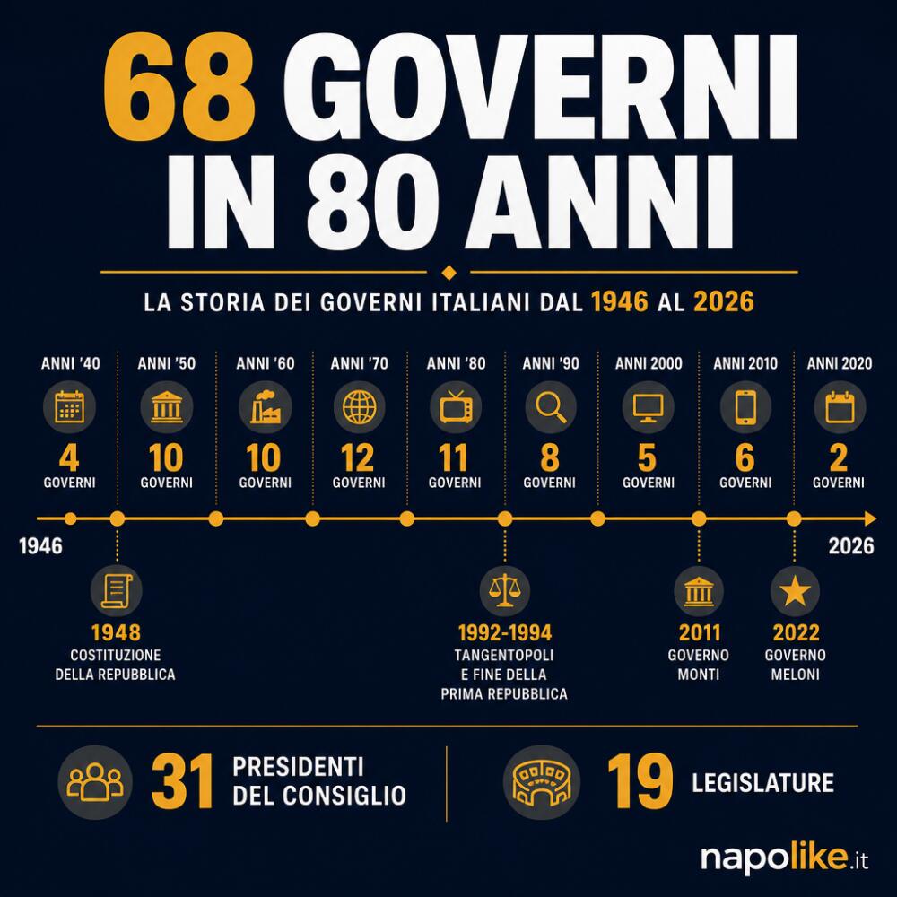 Linea temporale dei governi italiani dal 1946 al 2026