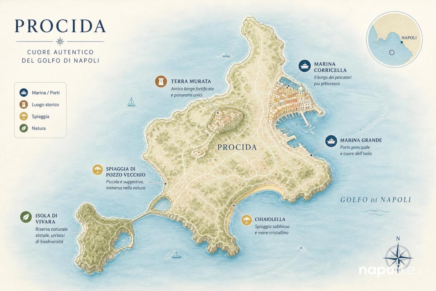 Mappa di Procida con i luoghi da vedere