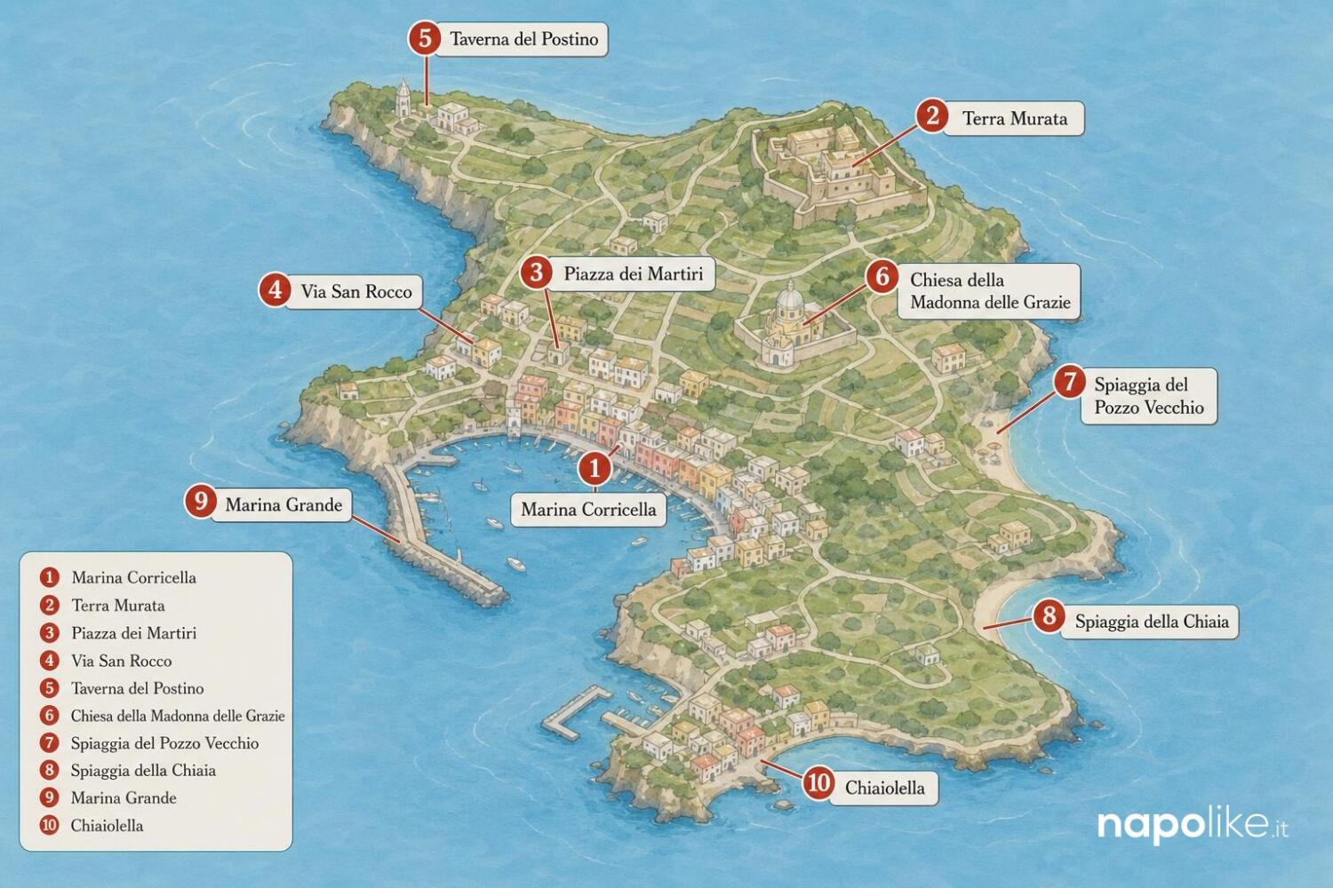 Mappa dei luoghi del cinema a Procida