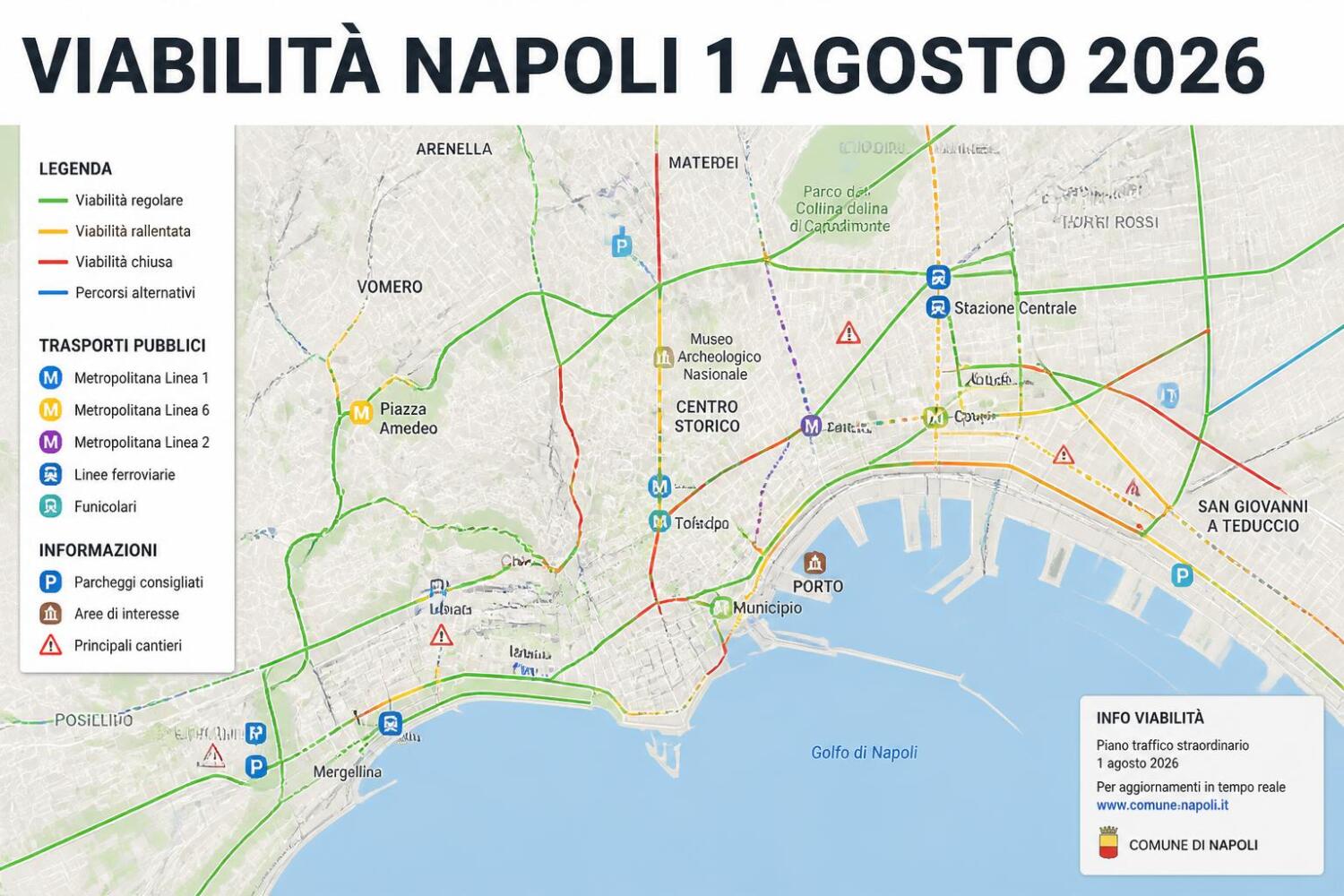 Viabilità e trasporti a Napoli oggi, 1 agosto: chiusure e aggiornamenti