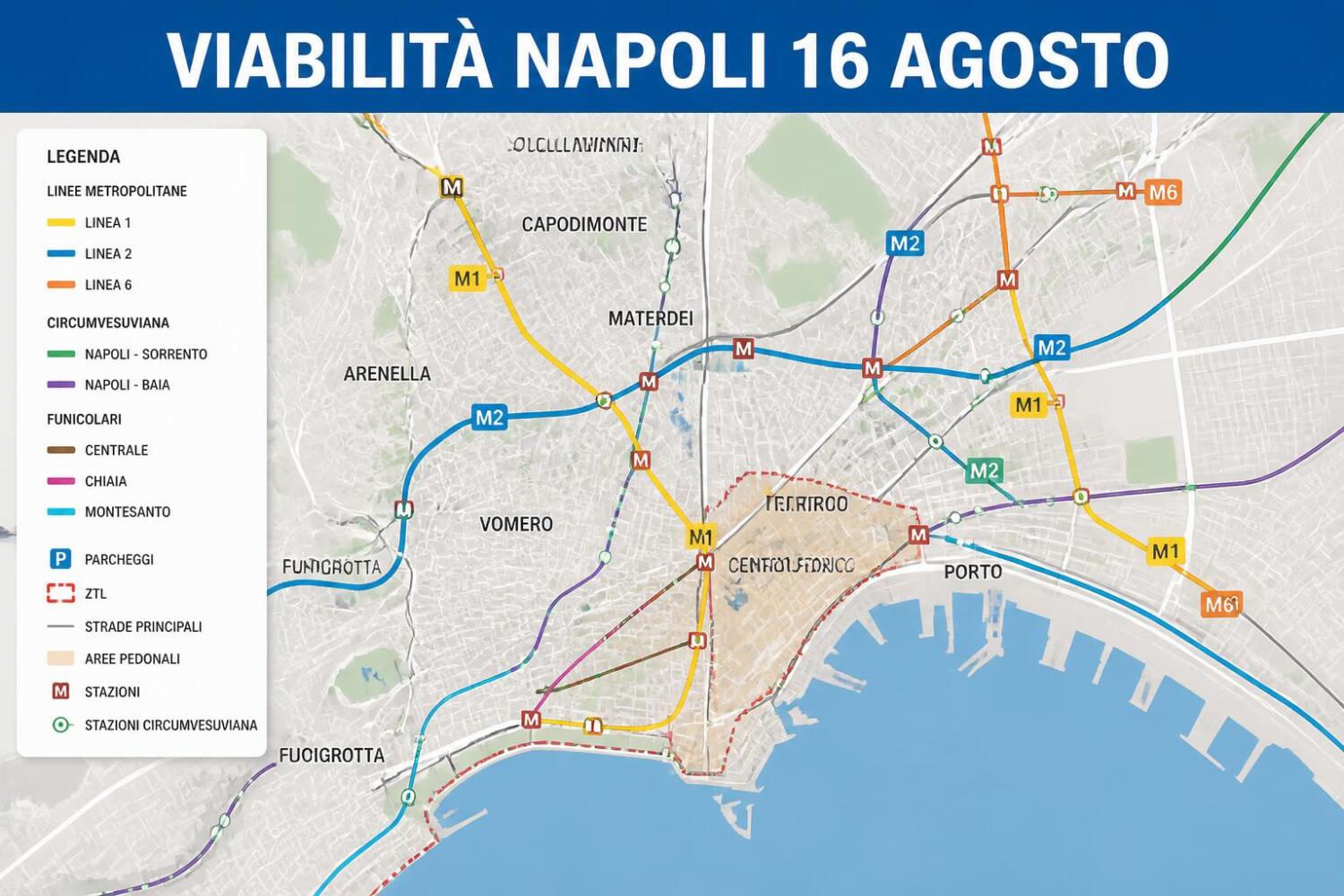 Viabilità e trasporti a Napoli oggi, 16 agosto: chiusure e aggiornamenti