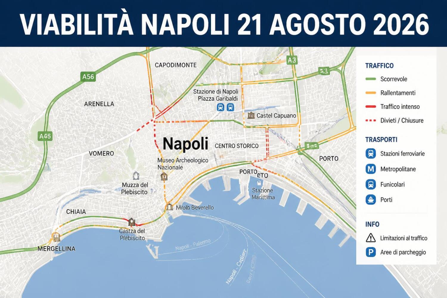 Viabilità e trasporti a Napoli oggi, 21 agosto 2026: chiusure e aggiornamenti