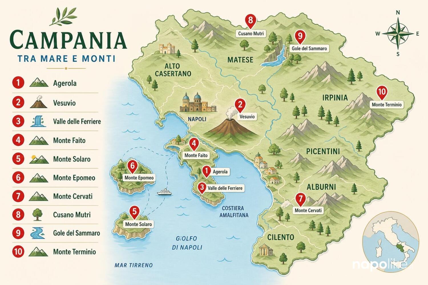 Mappa dei sentieri più belli della Campania