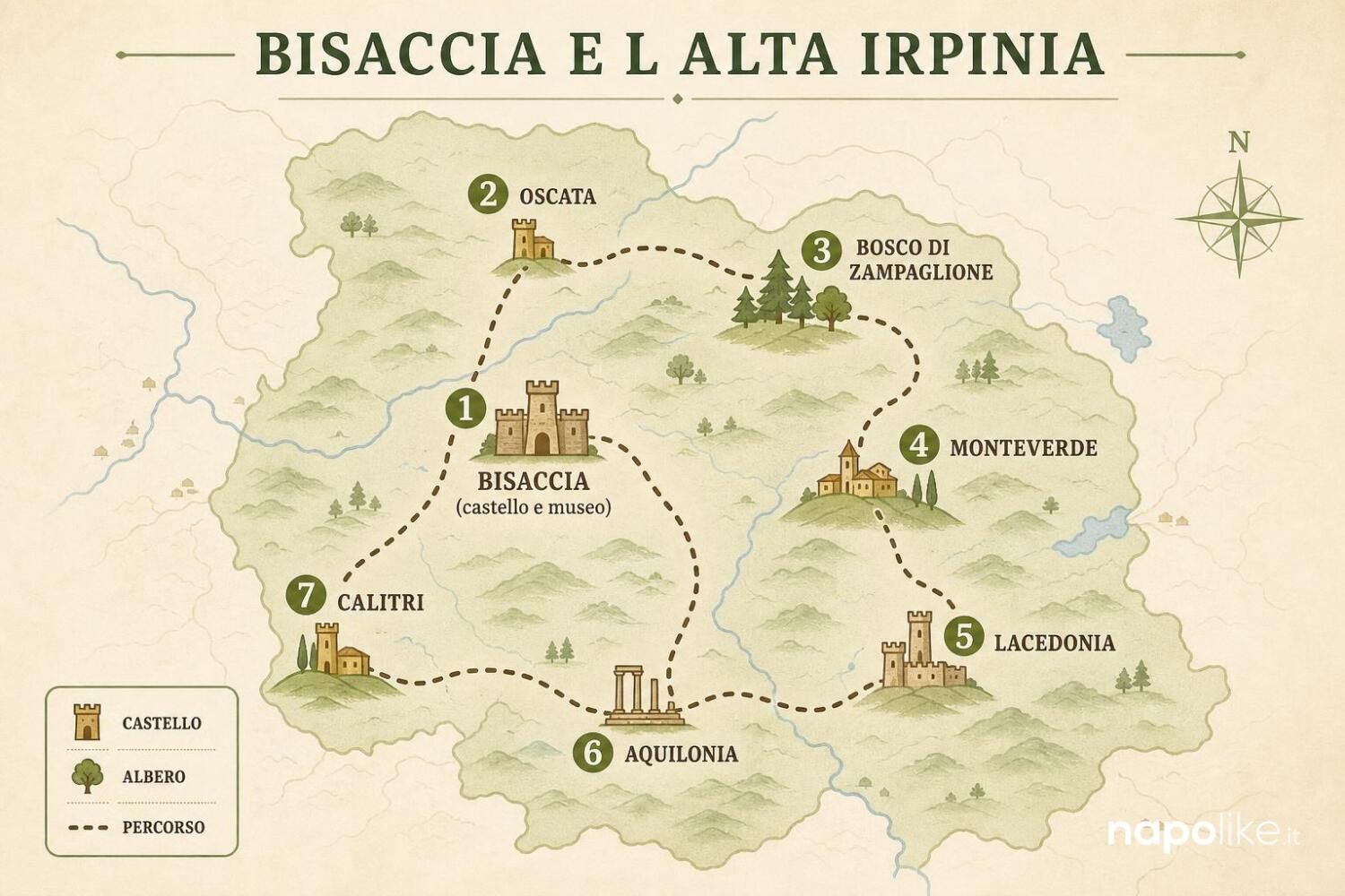 Mappa dei luoghi da visitare a Bisaccia e in Alta Irpinia