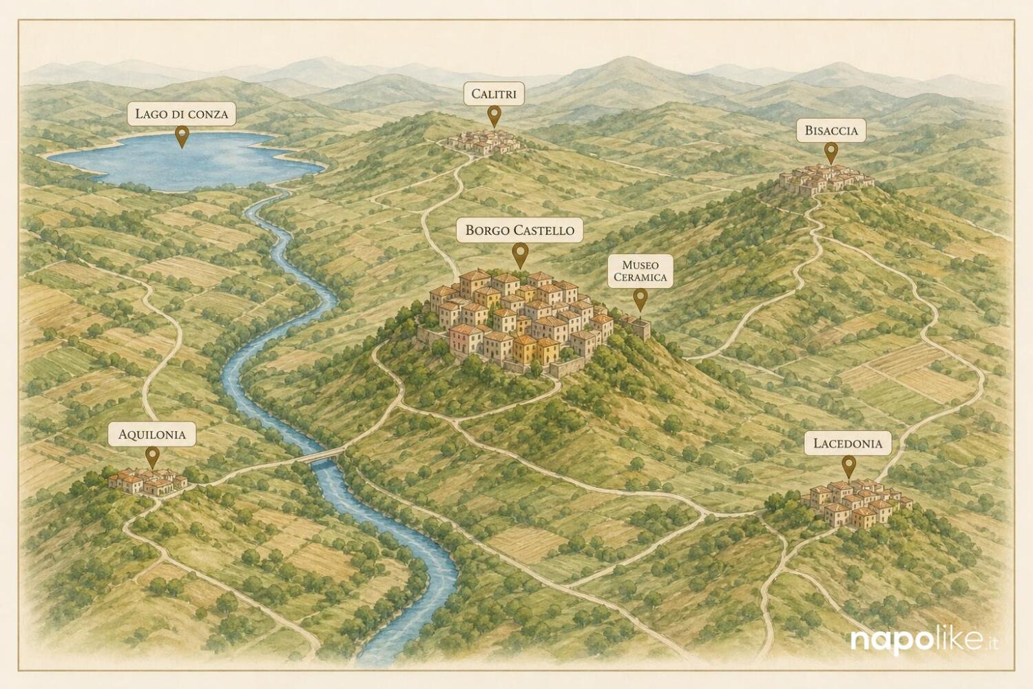 Mappa dei luoghi da visitare a Calitri e in Alta Irpinia