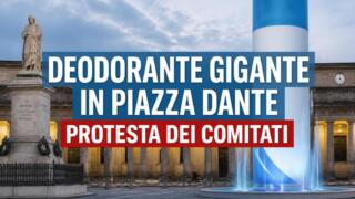 Deodorante intimo gigante in piazza Dante, protestano i comitati