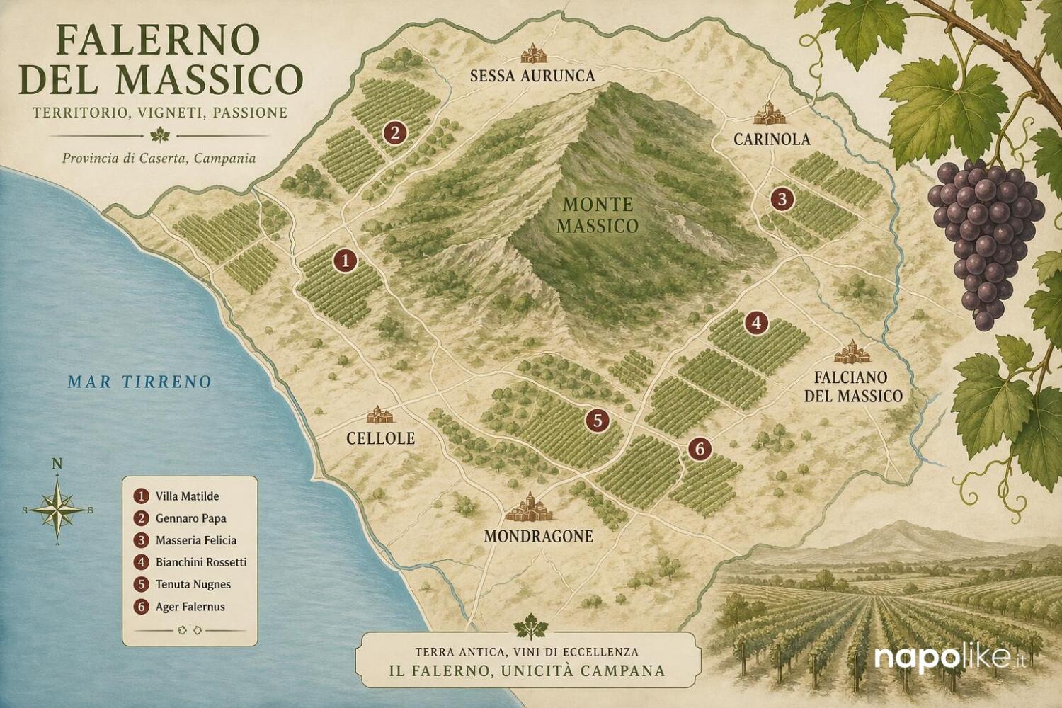 Mappa delle cantine del Falerno del Massico