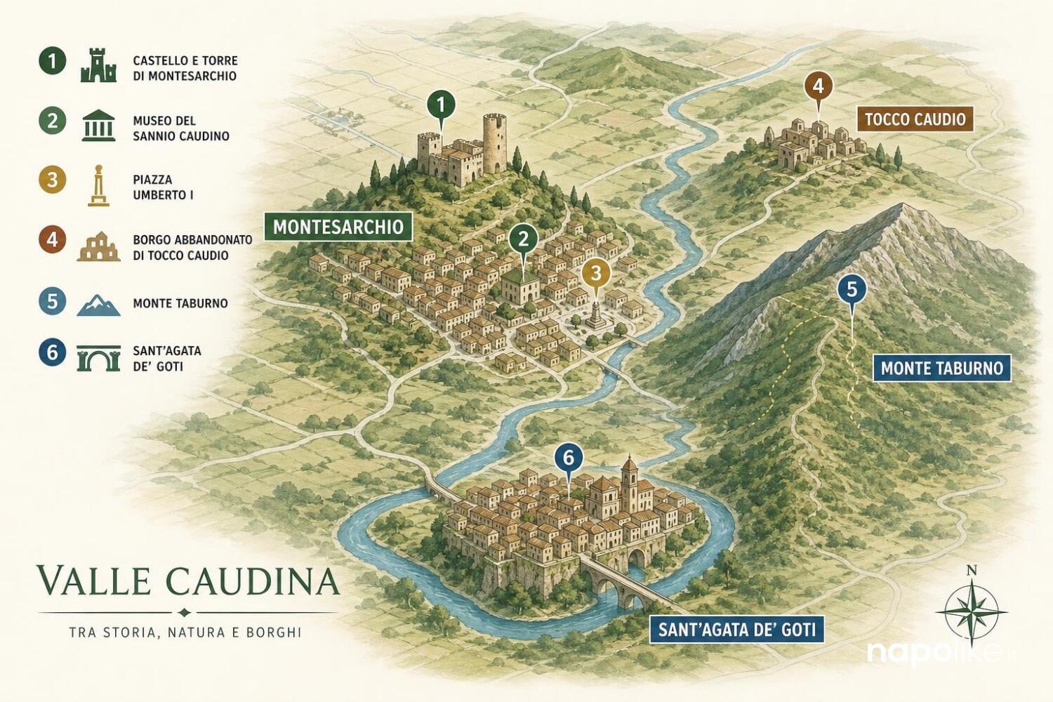 Mappa dei luoghi da vedere a Montesarchio e in Valle Caudina
