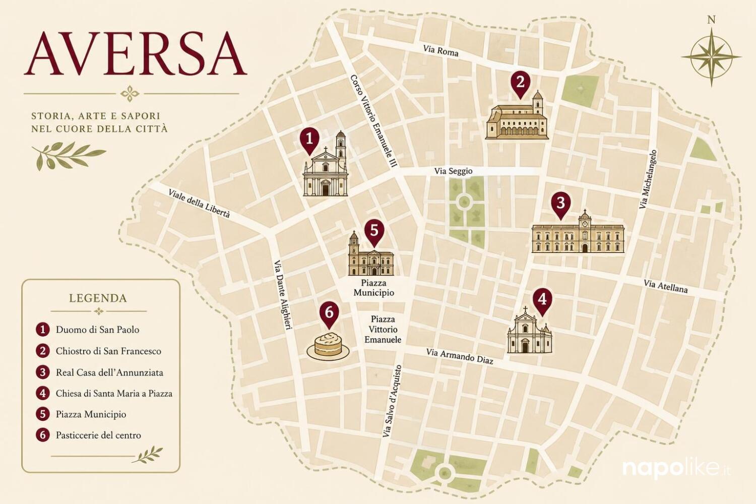 Mappa dei luoghi da vedere ad Aversa