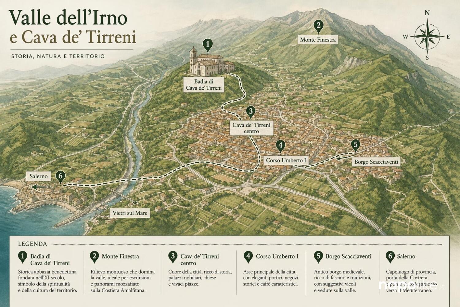 Mappa dei luoghi della Badia di Cava de' Tirreni