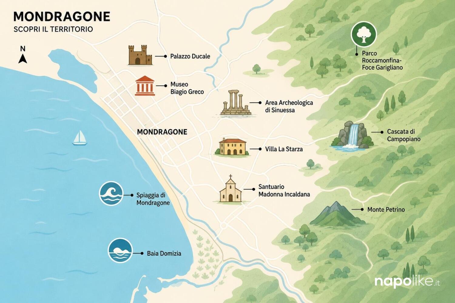 Mappa dei luoghi da vedere a Mondragone