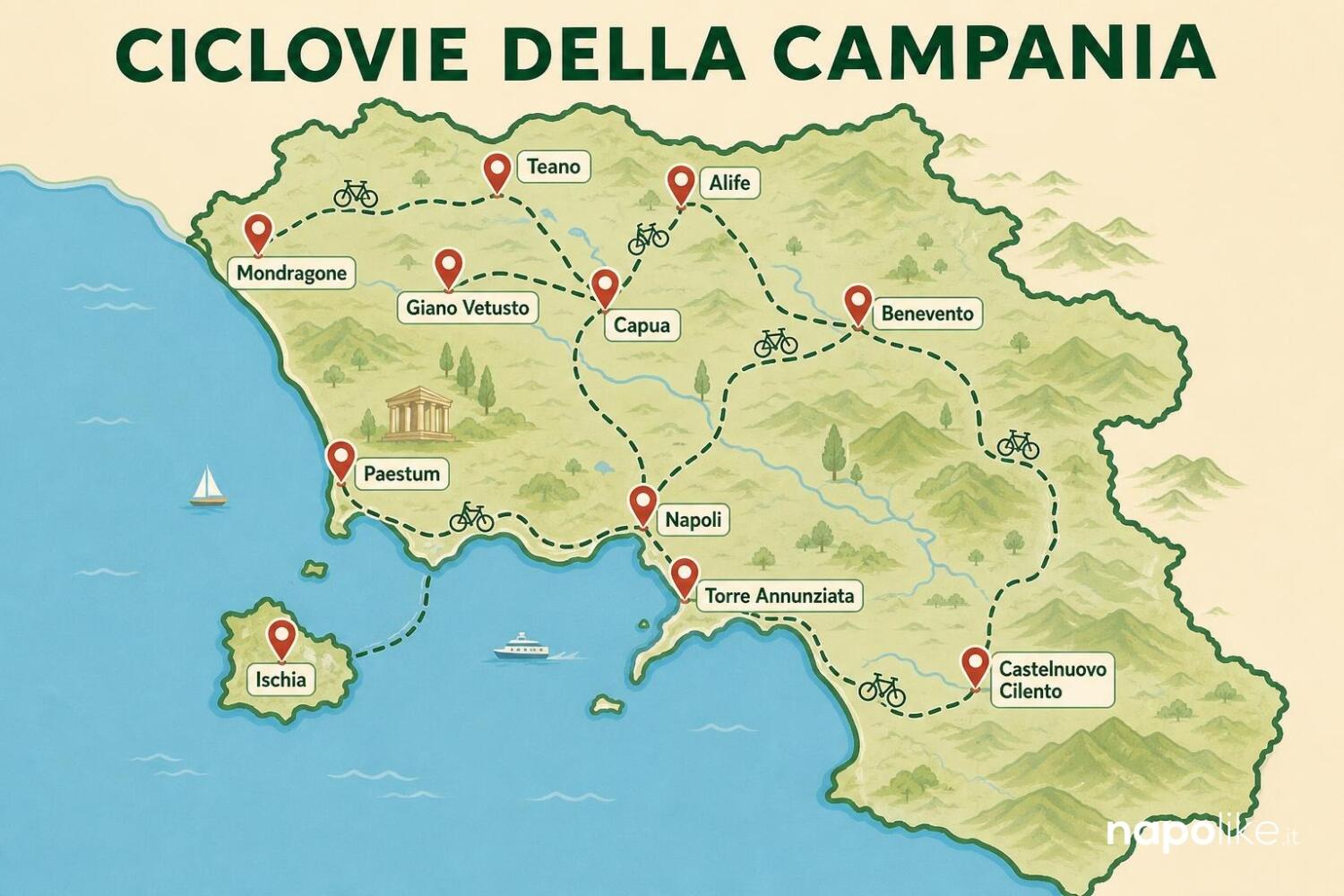 Mappa delle ciclovie della Campania