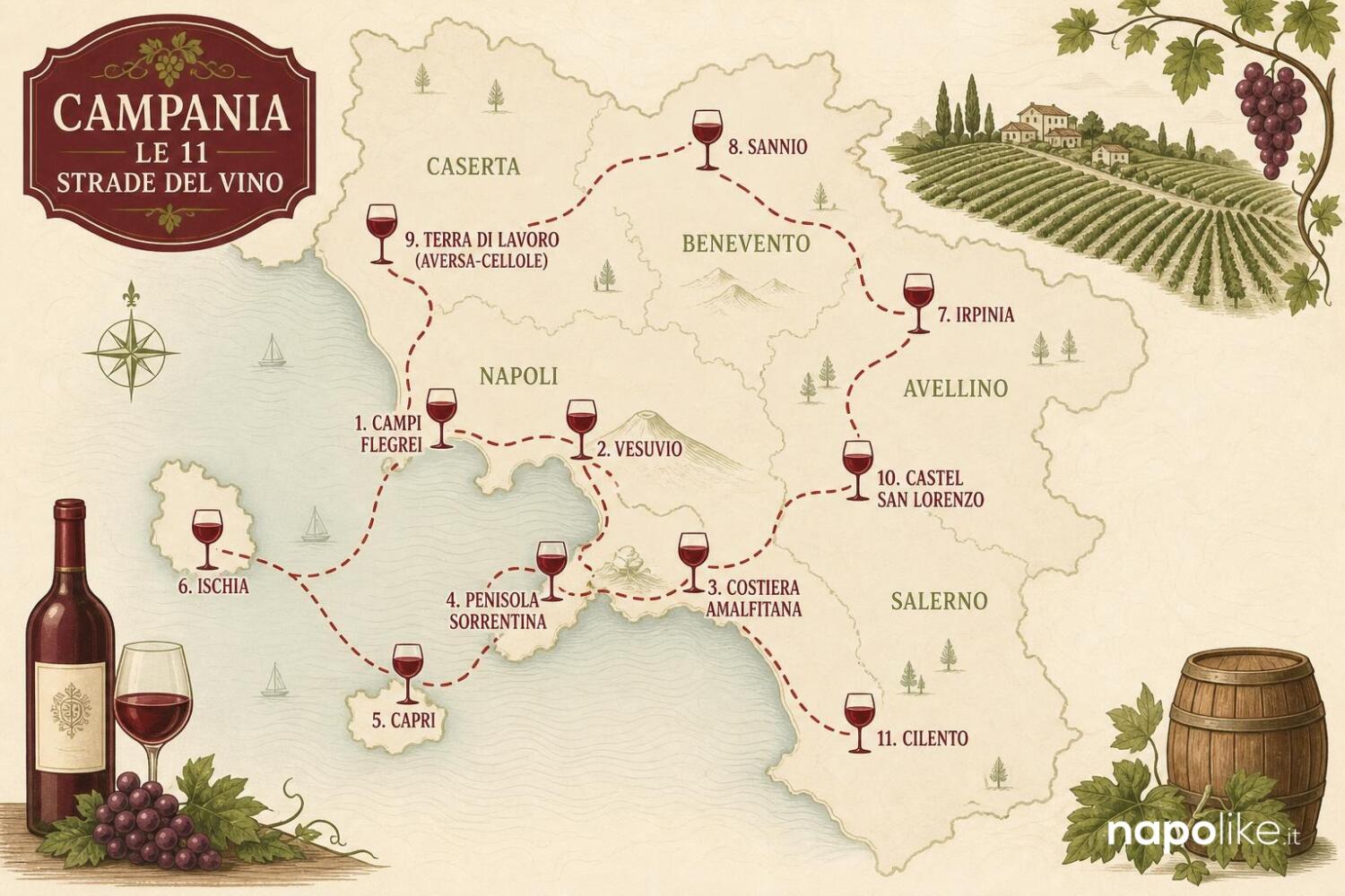 Mappa delle 11 Strade del Vino della Campania