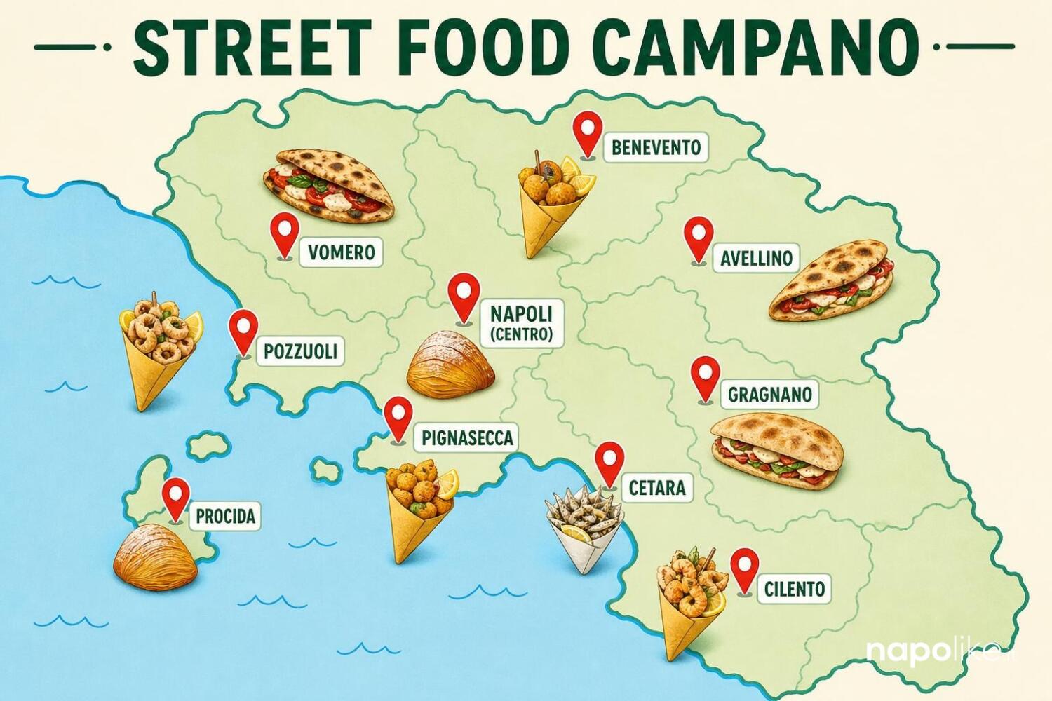 Mappa delle tappe dello street food in Campania